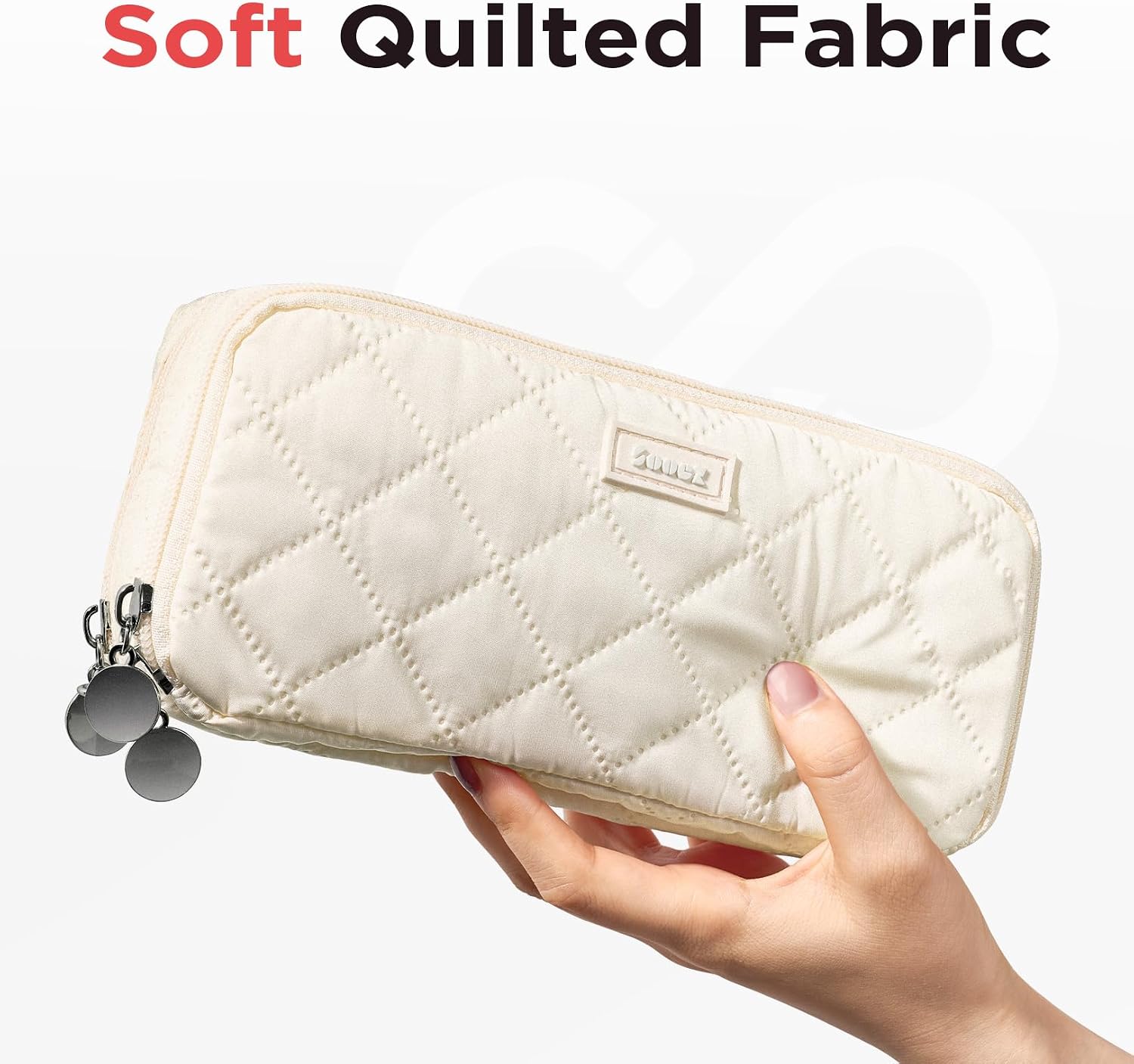 Sooez Large Pencil Case Pouch. Extra Big Pencil Bag with 8 Compartments. Pen Bag Wide Opening. Soft Quilted Pencil Pouch Organizer with Zipper. Portable Pencil Case for Teen Girls. Beige - Image 2