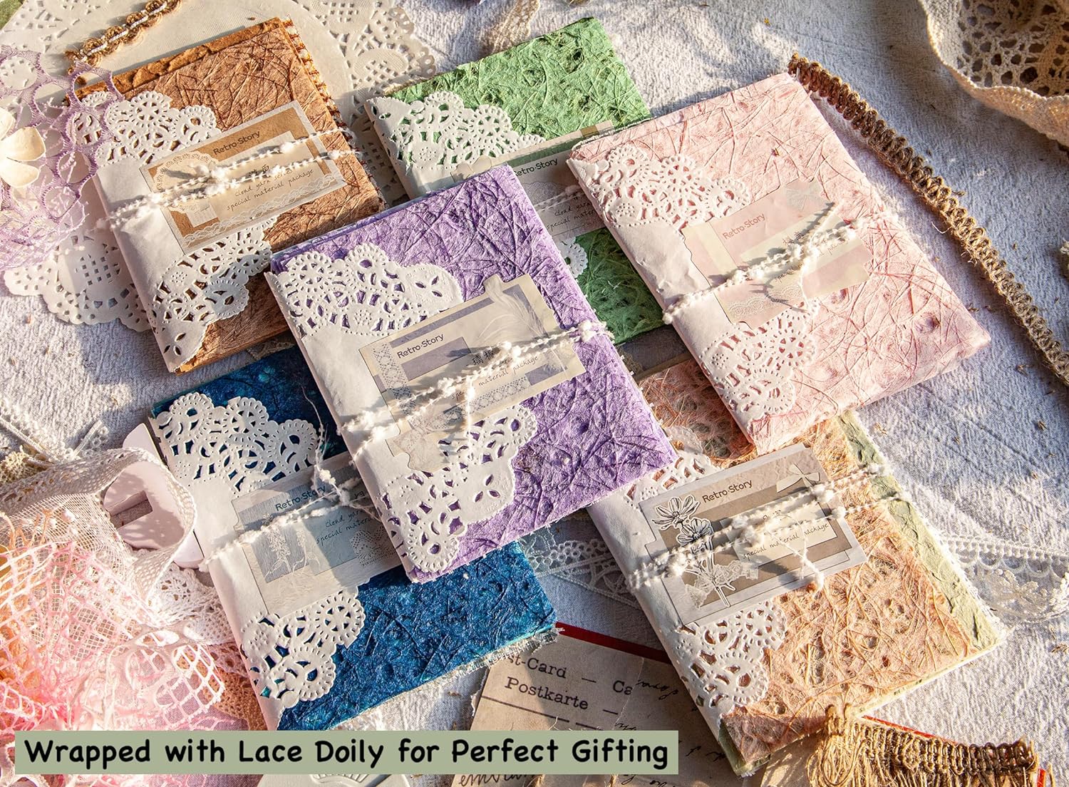 96 Sheets Textured Scrapbook Paper and Mesh Fabric Assorted Set - 6 Pack Mixed Special Paper for Scrapbooking Planner Bullet Junk Journal Supplies Mixed Media Collage Card Embellishments 3.9x5.5 Inch - Image 5